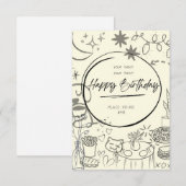 Doodle Birthday Invitation - Cute & Cozy Kaart (Voorkant / Achterkant)