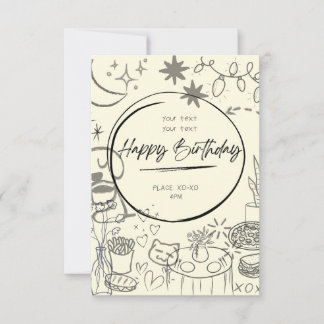 Doodle Birthday Invitation - Cute & Cozy Kaart