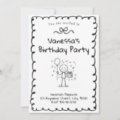 Doodle Birthday Invitation- Stick Figure Invite Kaart (Voorkant)