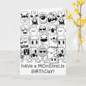 Doodle Birthday Kaart - Monsterratische verjaardag (Gele Bloem)