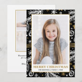 Doodle Black Gold White Pines kerstfoto Kaart (Voorkant / Achterkant)