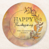 Doodle bladeren & bessen Thanksgiving krans Ronde Kartonnen Onderzetter (Voorkant)