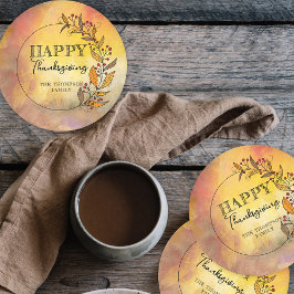 Doodle bladeren & bessen Thanksgiving krans Ronde Kartonnen Onderzetter