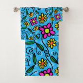 doodle bloemen badhanddoek set bad handdoek (Insitu)