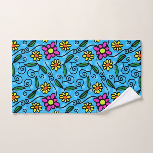 doodle bloemen badhanddoek set bad handdoek (Handdoek)