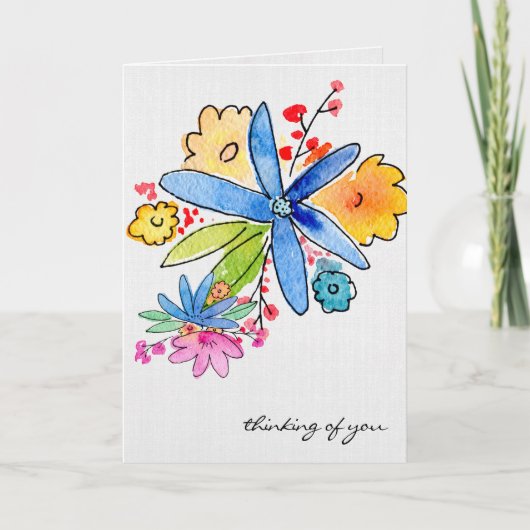 Doodle Bloemen Denken Aan Jou Kaart (Voorkant)