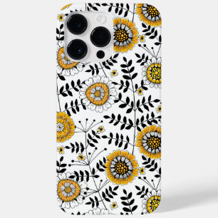 Doodle bloemen en bladeren in geel en zwart Case-Mate iPhone 14 pro max hoesje