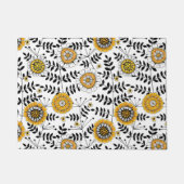 Doodle bloemen en bladeren in geel en zwart deurmat (Voorkant)
