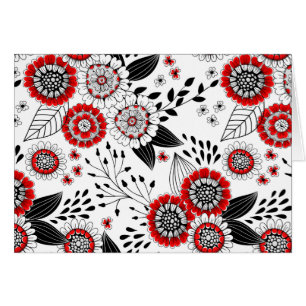 Doodle bloemen en bladeren in rood en zwart