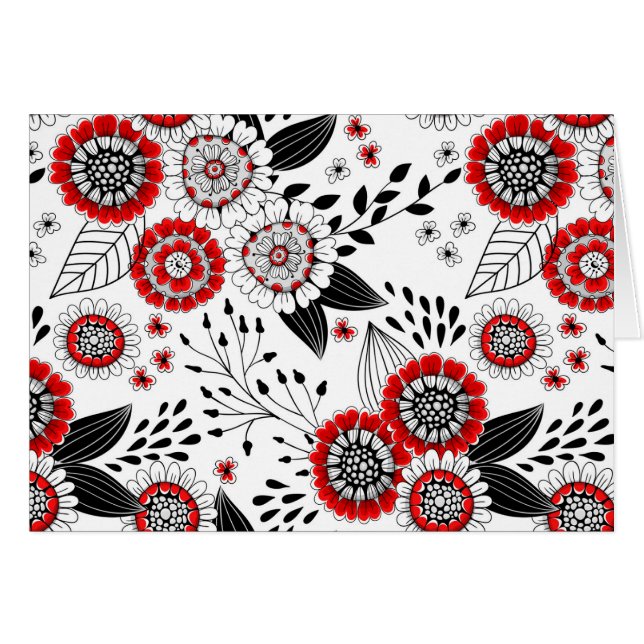 Doodle bloemen en bladeren in rood en zwart (Voorkant Horizontaal)