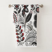 Doodle bloemen en bladeren in rood en zwart bad handdoek (Insitu)