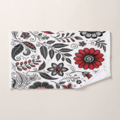 Doodle bloemen en bladeren in rood en zwart bad handdoek (Handdoek)