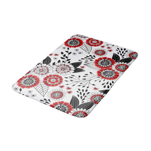Doodle bloemen en bladeren in rood en zwart badmat (Gekanteld)