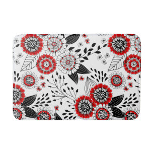 Doodle bloemen en bladeren in rood en zwart badmat