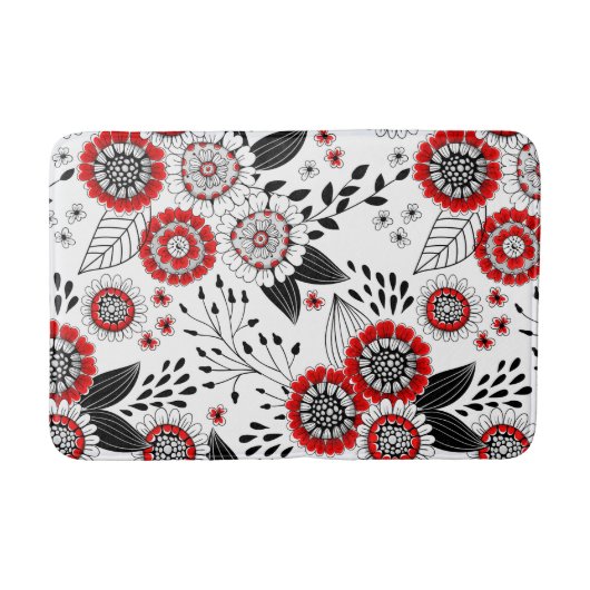 Doodle bloemen en bladeren in rood en zwart badmat (Voorkant)