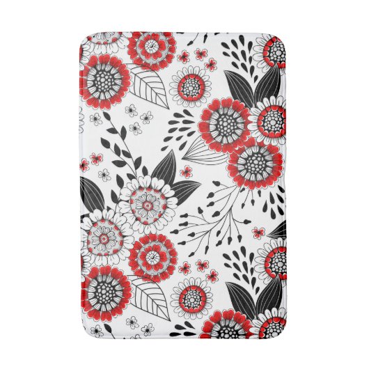 Doodle bloemen en bladeren in rood en zwart badmat (Voorkant Verticaal)