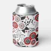 Doodle bloemen en bladeren in rood en zwart blikjeskoeler (Blikje Voorkant)