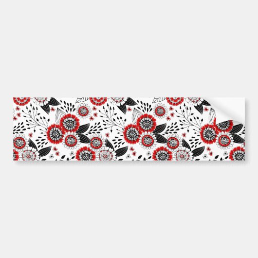 Doodle bloemen en bladeren in rood en zwart bumpersticker (Voorkant)