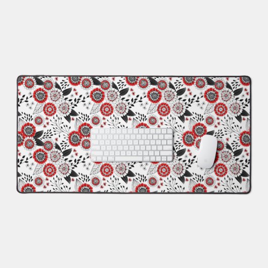 Doodle bloemen en bladeren in rood en zwart bureaumat (Keyboard & Muis)