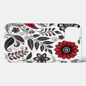 Doodle bloemen en bladeren in rood en zwart Case-Mate iPhone case (Achterkant (horizontaal))
