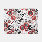 Doodle bloemen en bladeren in rood en zwart deurmat (Voorkant)