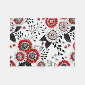 Doodle bloemen en bladeren in rood en zwart fleece deken (Voorkant (Horizontaal))