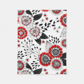 Doodle bloemen en bladeren in rood en zwart fleece deken (Voorkant)