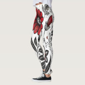 Doodle bloemen en bladeren in rood en zwart leggings (Links)