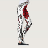 Doodle bloemen en bladeren in rood en zwart leggings (Rechts)