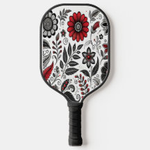 Doodle bloemen en bladeren in rood en zwart