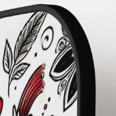 Doodle bloemen en bladeren in rood en zwart pickleball paddle (Links Detail)