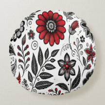 Doodle bloemen en bladeren in rood en zwart