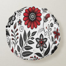 Doodle bloemen en bladeren in rood en zwart