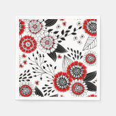 Doodle bloemen en bladeren in rood en zwart servet (Voorkant)