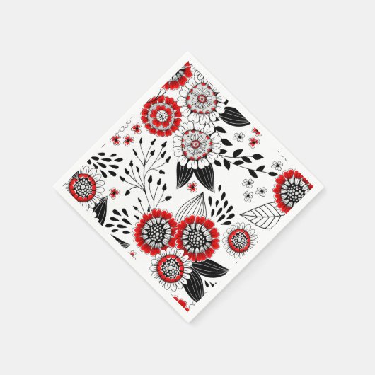 Doodle bloemen en bladeren in rood en zwart servet (Hoek)