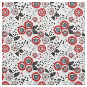 Doodle bloemen en bladeren in rood en zwart stof