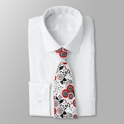 Doodle bloemen en bladeren in rood en zwart stropdas (Gebonden)