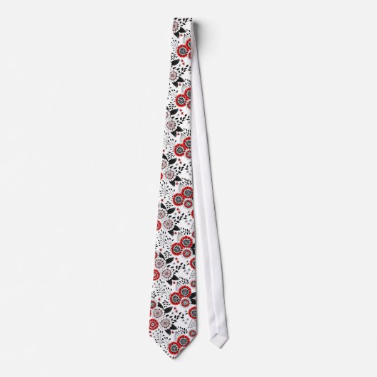 Doodle bloemen en bladeren in rood en zwart stropdas (Voorkant)