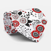 Doodle bloemen en bladeren in rood en zwart stropdas (Opgerold)