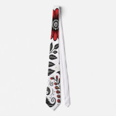 Doodle bloemen en bladeren in rood en zwart stropdas (Voorkant)