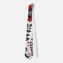 Doodle bloemen en bladeren in rood en zwart