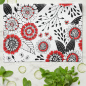 Doodle bloemen en bladeren in rood en zwart theedoek (Gevouwen)