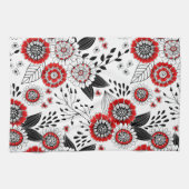 Doodle bloemen en bladeren in rood en zwart theedoek (Horizontaal)