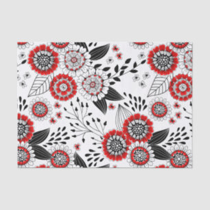 Doodle bloemen en bladeren in rood en zwart tissuepapier