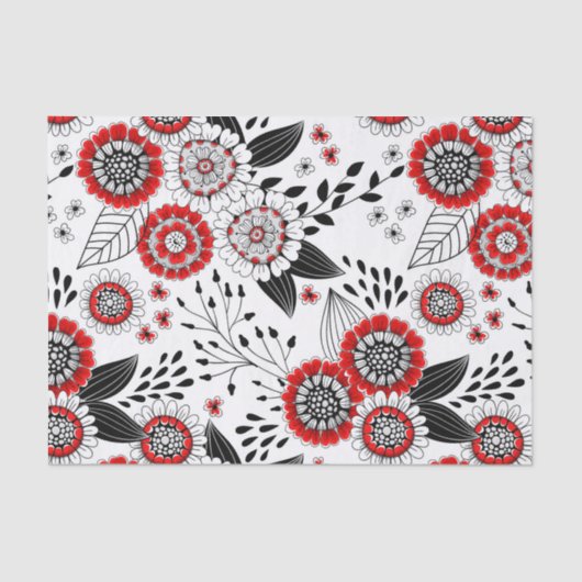 Doodle bloemen en bladeren in rood en zwart tissuepapier (Voorkant)