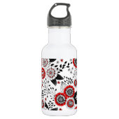 Doodle bloemen en bladeren in rood en zwart waterfles (Voorkant)