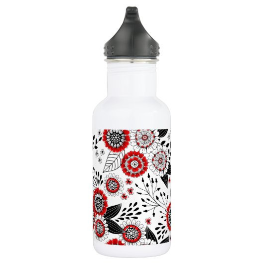 Doodle bloemen en bladeren in rood en zwart waterfles (Rechts)