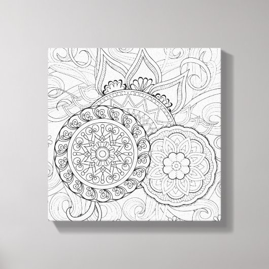 Doodle bloemen en mandala's 6 canvas afdruk (Voorkant)