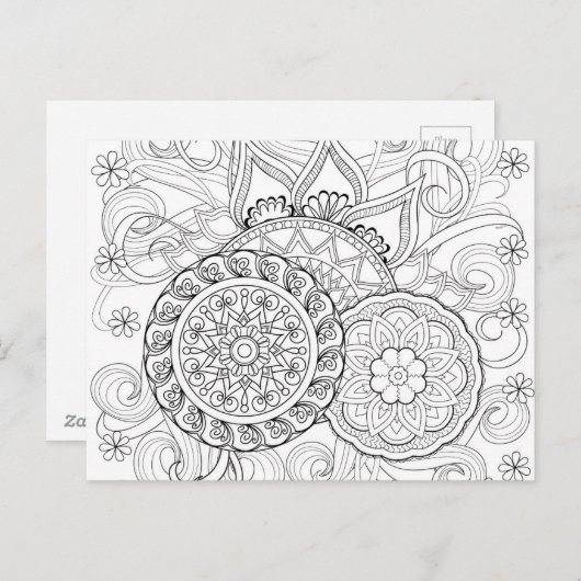 Doodle bloemen en mandala's briefkaart (Voorkant / Achterkant)