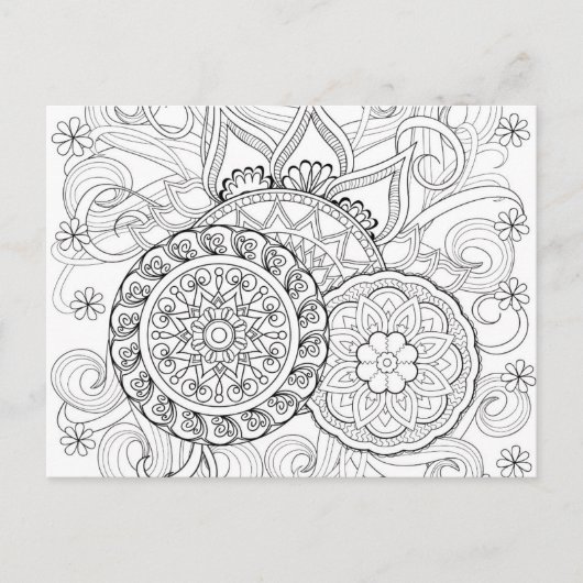 Doodle bloemen en mandala's briefkaart (Voorkant)